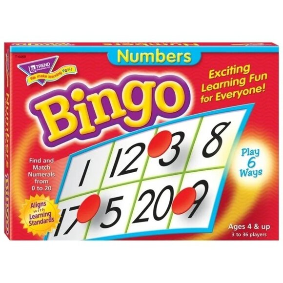 Numbers Bingo Game For Ages 4+ With 6 Play Variations & 36 Cards By Trend Enterp - Picture 2 of 7